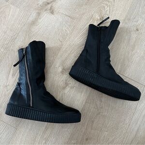 Androgynous Leather Creeper Sneaker Sole Booties  sz 40 - Black